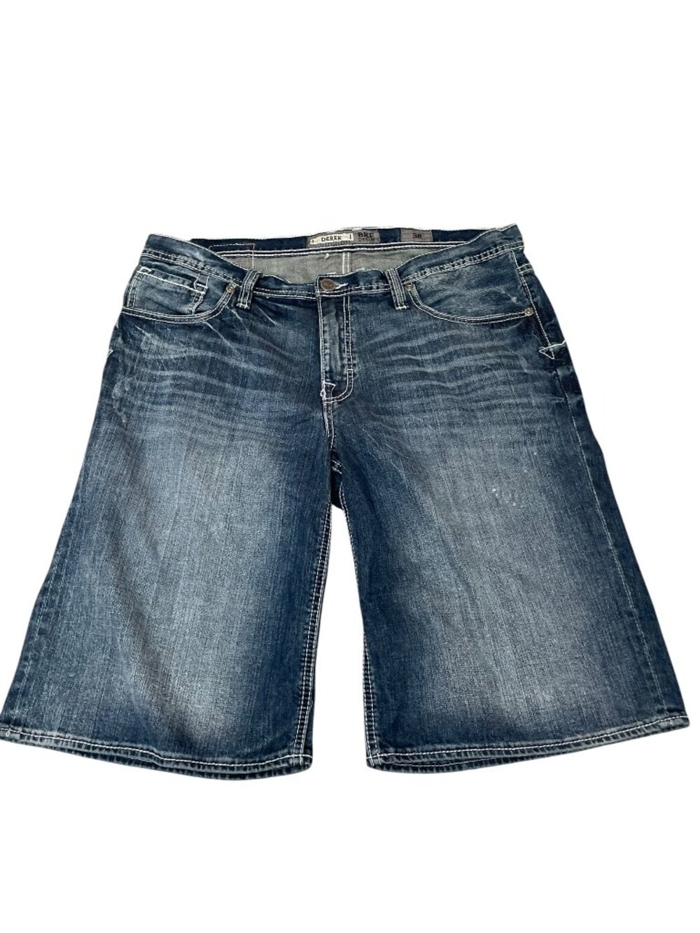 BKE Buckle Derek Denim Whiskers Faded Western Thick Stitch Shorts Men's Sz 38